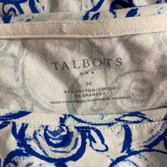 Talbots Womens 3/4 Sleeve Blue & White Seashell Print Top Cotton Blend Md - Picture 6 of 6